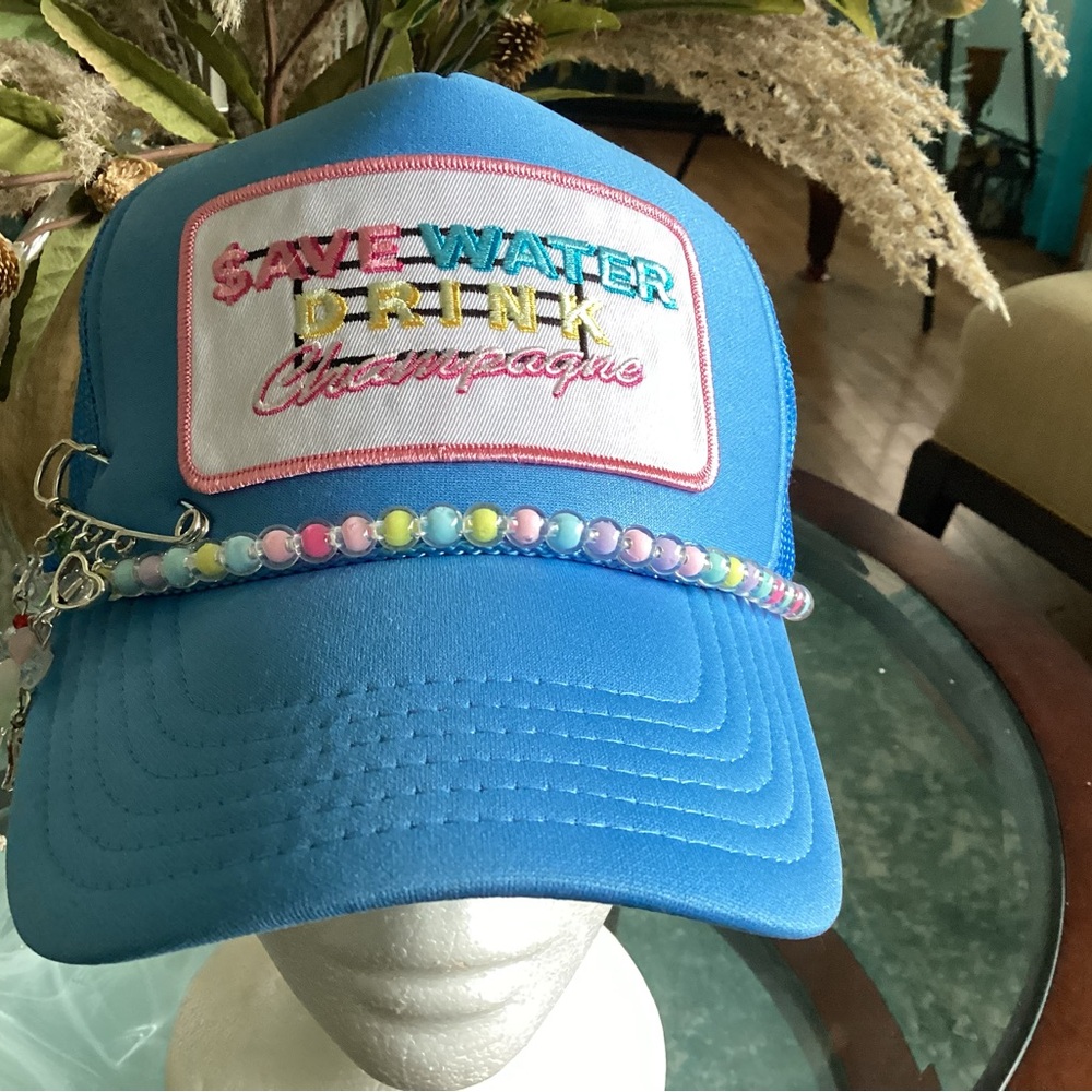 Blue Cap by Otto with Colorful Beaded Band